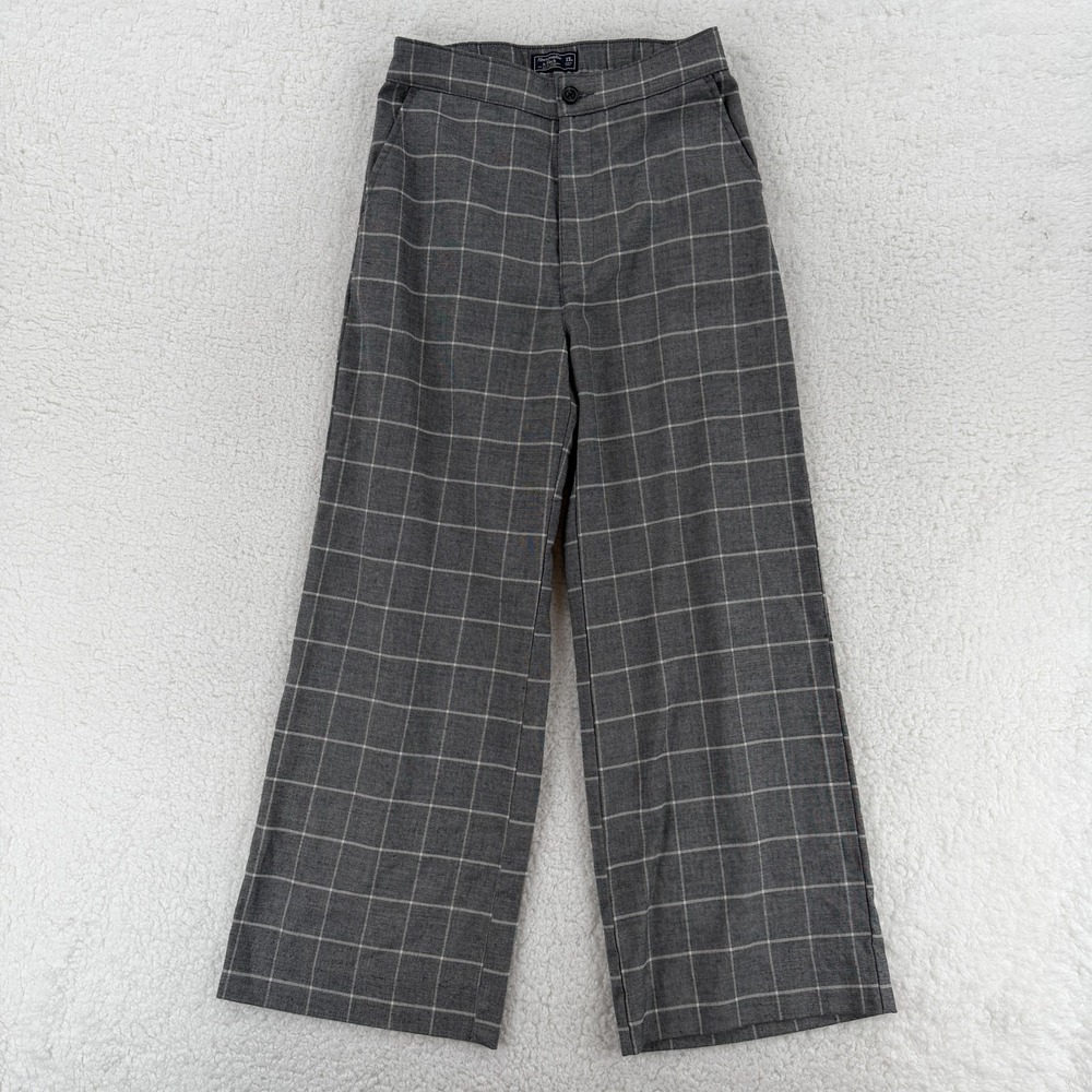 Abercrombie & Fitch Pants Womens XS Gray Plaid Wide Leg Cropped Elastic‎ Waist